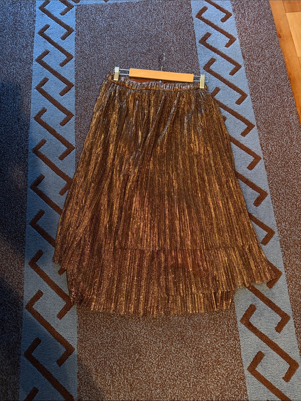 Maeve Metallic Bronze Pleated High-Low Skirt. New With Tags